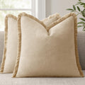 Anroduo Set of 2 Decorative Throw Pillow Covers 24×24 Inch Soft Linen Fringe Farmhouse Boho Vintage Cushion Covers with Tassels Accent Pill…