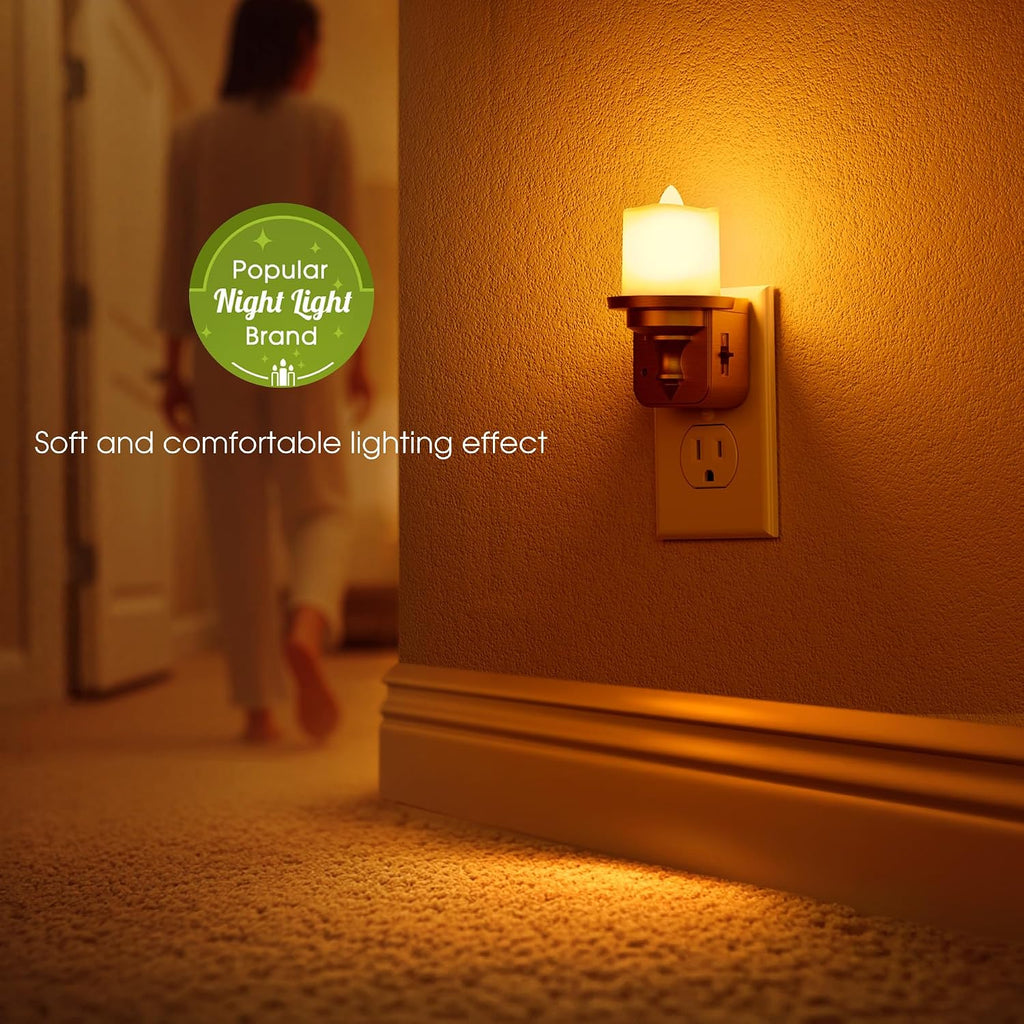 Briignite Candle Night Light, Amber Night Lights Plug into Wall 2 Pack, LED Vintage Night Light with Light Sensor, 0-100LM Dimmable…