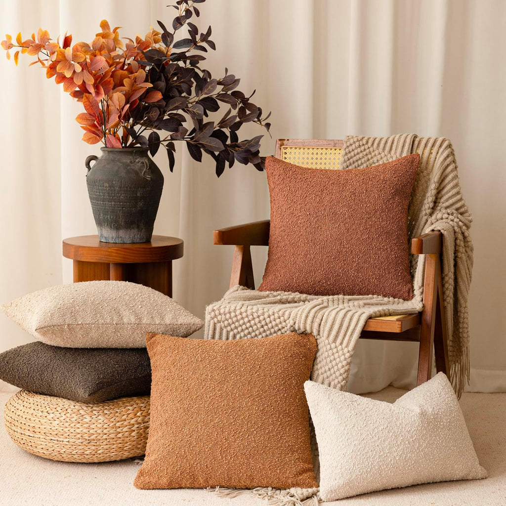 Foindtower Pack of 2 Textured Boucle Throw Pillow Covers Accent Solid Pillow Cases Decorative Cozy Soft Couch Cushion Case for Chair Sofa…