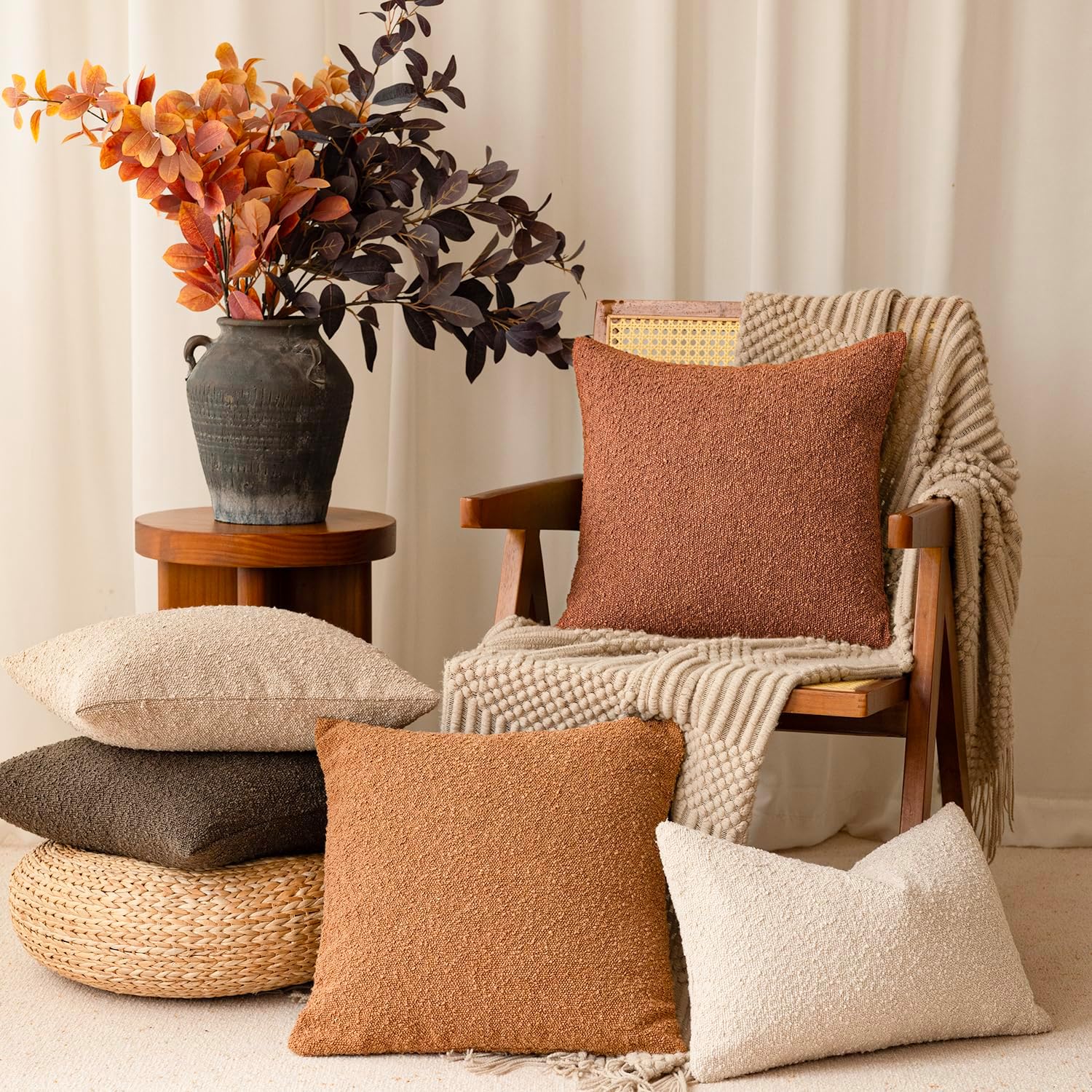 Foindtower Pack of 2 Textured Boucle Throw Pillow Covers Accent Solid Pillow Cases Decorative Cozy Soft Couch Cushion Case for Chair Sofa…