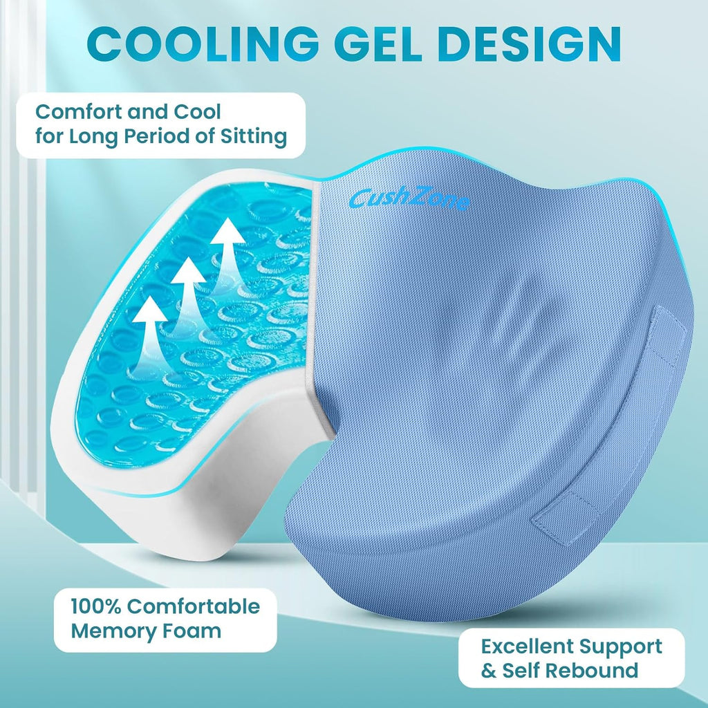 CushZone Office Chair Seat Cushion, Cooling Gel Enhanced Memory Foam Cushion for Long Sitting - Back, Sciatica, Coccyx, Tailbone Pillow - f…