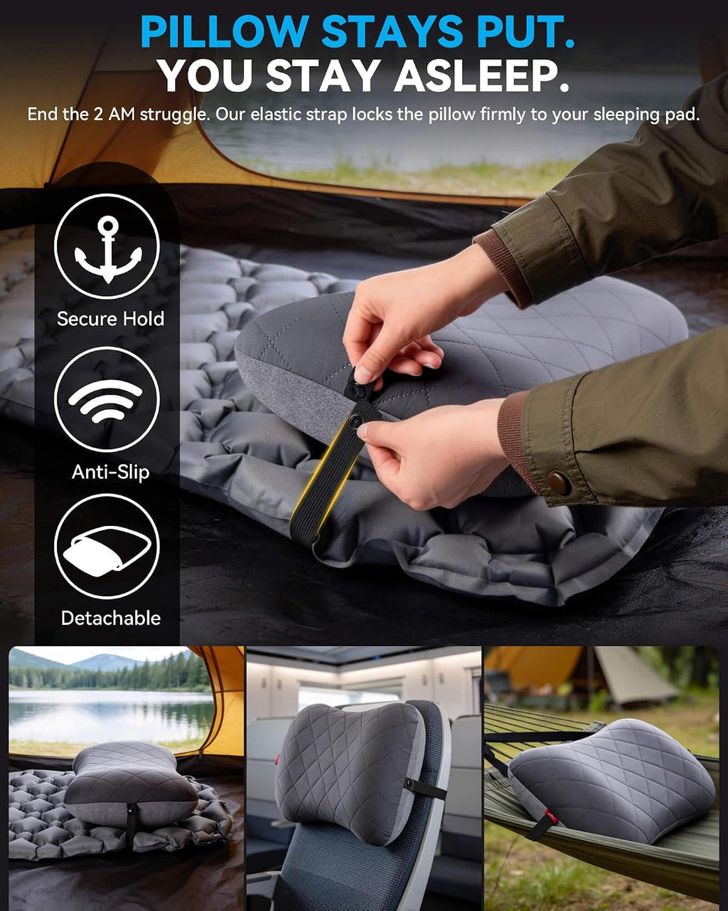 Hikentureoutdoor Hikenture Camping Pillow with Removable Cover - Ultralight Inflatable Pillow for Neck Lumbar Support - Upgrade Backpacking…