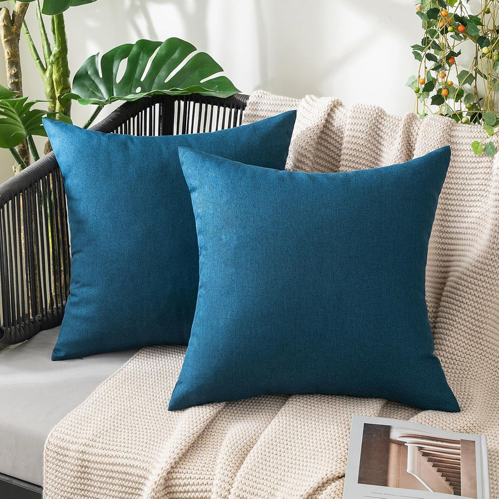 Miulee Pack of 2 Decorative Outdoor Solid Waterproof Throw Pillow Covers Faux Linen Garden Farmhouse Coastal Cushion Cases for Summer Patio…