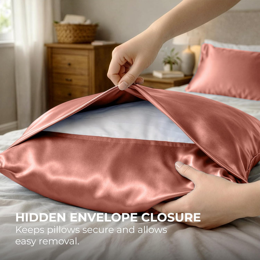 PureBedding Pure Bedding Satin Pillowcase 2 Pack - King Size (20"x40", Blush Pink) - Silky Pillow Cases for Hair and Skin - Satin Pillow Co…