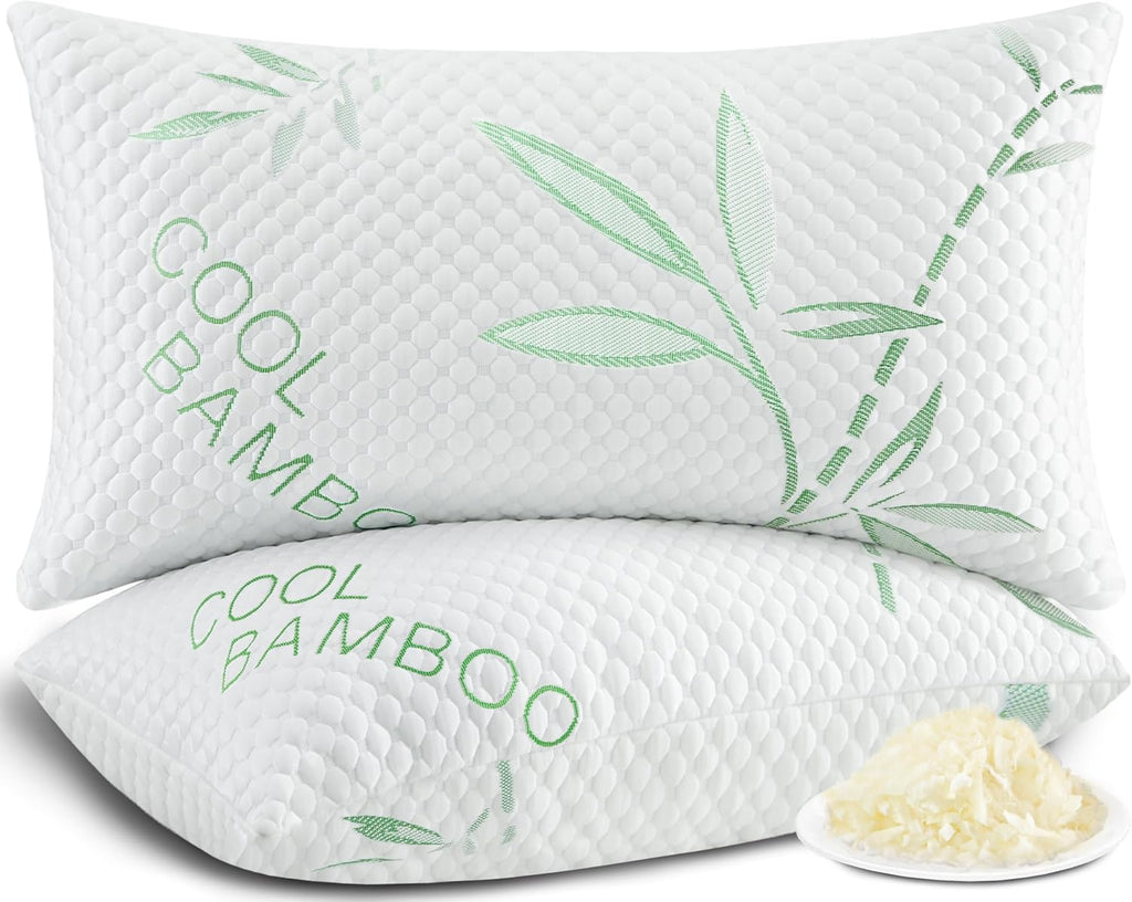 DGPEAR Shredded Memory Foam Pillows, Cooling Pillows Queen Size Set of 2 Adjustable Firm Bamboo Bed Pillows for Hot, Side, Back and…