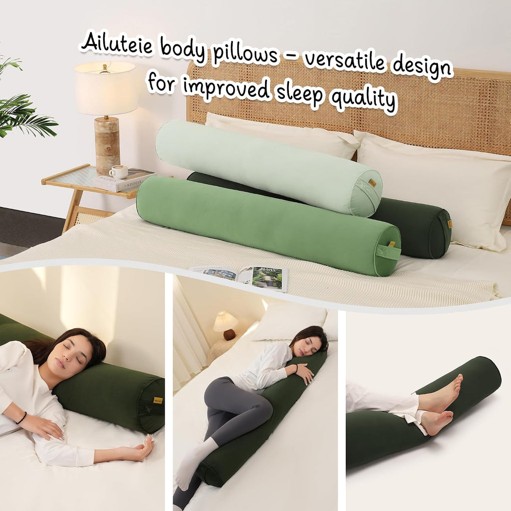 Body Pillow for Adults, Long Round Pillow, Big Cylindrical Pillow, Large Full Bolster Pillows for Side Sleepers (Jade Green, 39.37"*7.87")