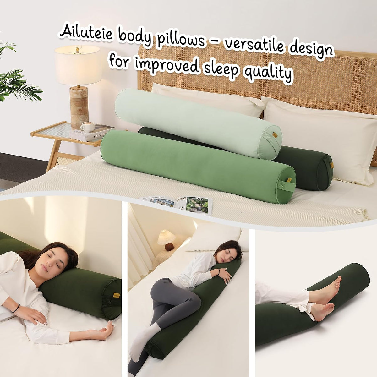 Body Pillow for Adults, Long Round Pillow, Big Cylindrical Pillow, Large Full Bolster Pillows for Side Sleepers (Jade Green, 39.37"*7.87")