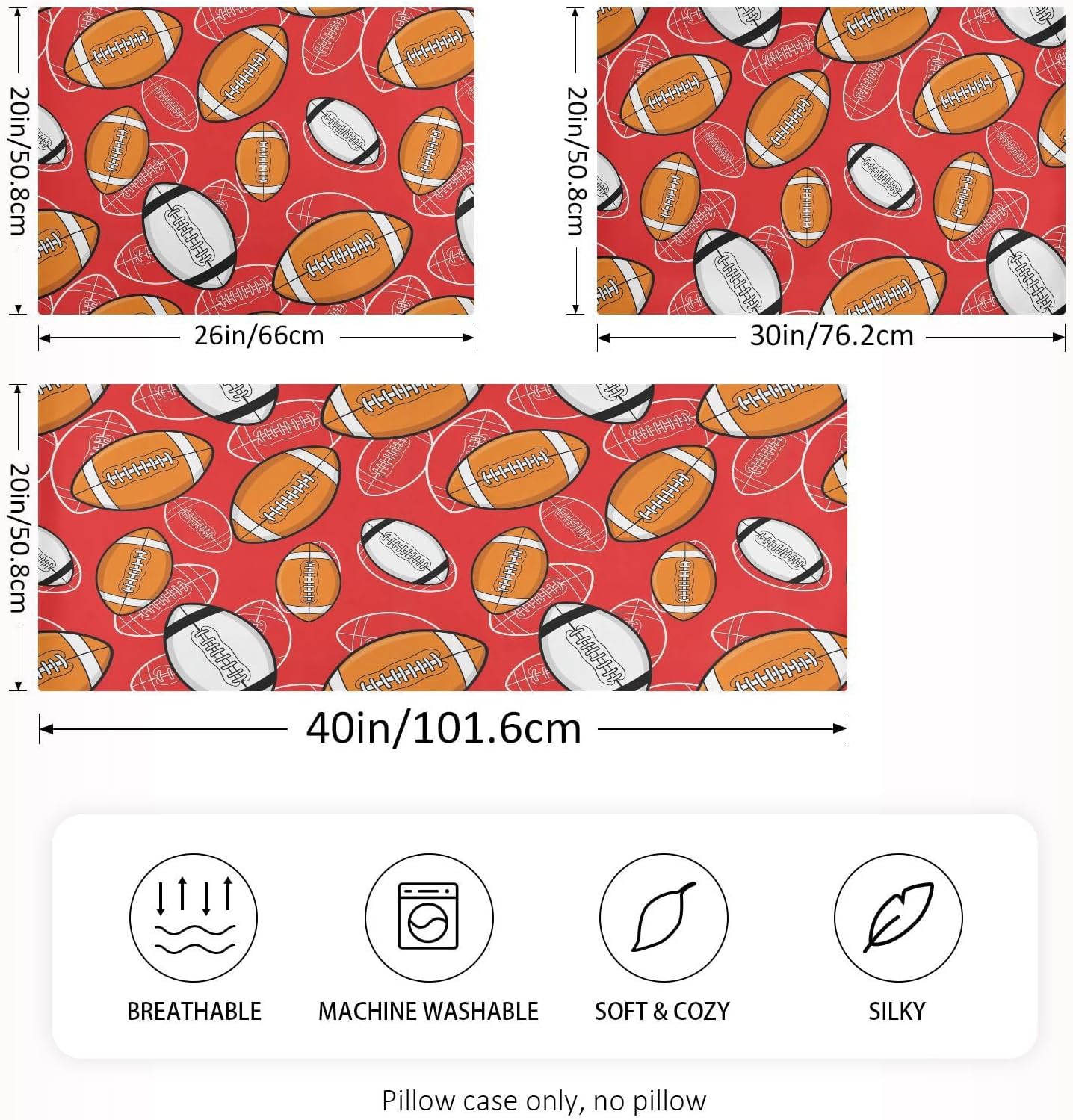 Sports Football Red Pillow Covers Silk Pillowcase for Hair and Skin Breathable Silky Soft Satin Pillowcase Queen Size Pillow Case for…