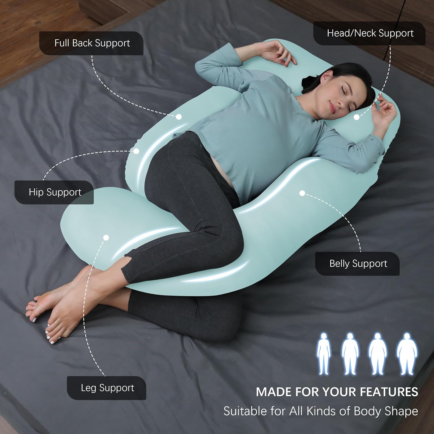 Moonpark MOON PARK Pregnancy Pillows for Sleeping - U Shaped Full Body Maternity Pillow with Removable Cover - Support for Back, Legs, Bell…