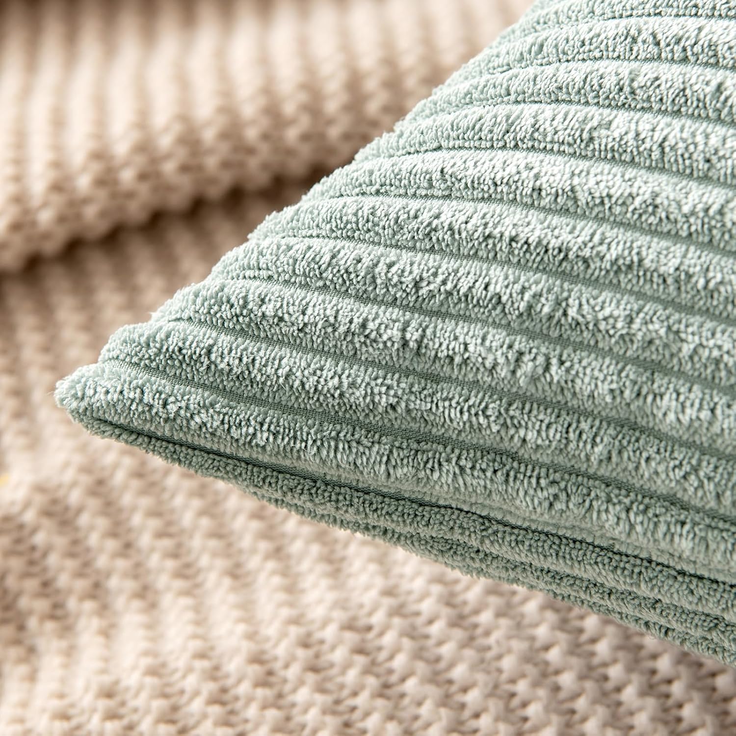MIULEE Pack of 2 Corduroy Pillow Covers Super Soft Throw Pillow Covers Striped Pillowcases for Sofa Bedroom Couch 20 x 20 Inch Greyish Green