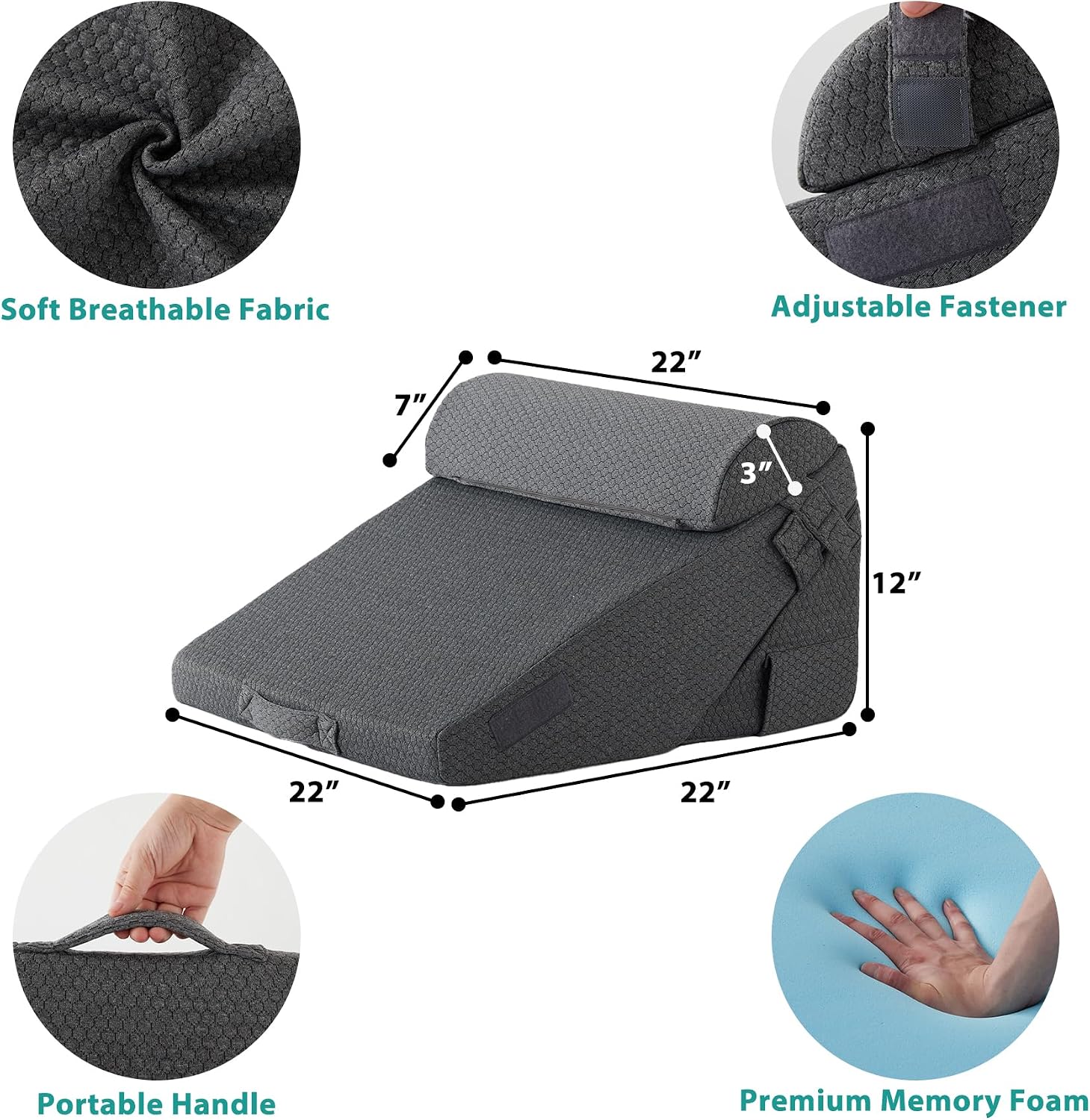 Bedluxe Adjustable 4pcs Bed Wedge Pillow Set, Memory Foam Wedge Pillow Post Surgery for Back, Neck, Leg, Pillow Wedge for Sleeping, Sittin…