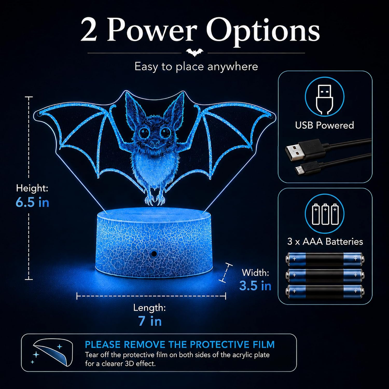 Bat Illusion Night Light, Remote, 16 Colors Changing RGB Flashing Mode Dimmable LED Lamp, Birthday Holiday Gifts for Boys Girls Teens…