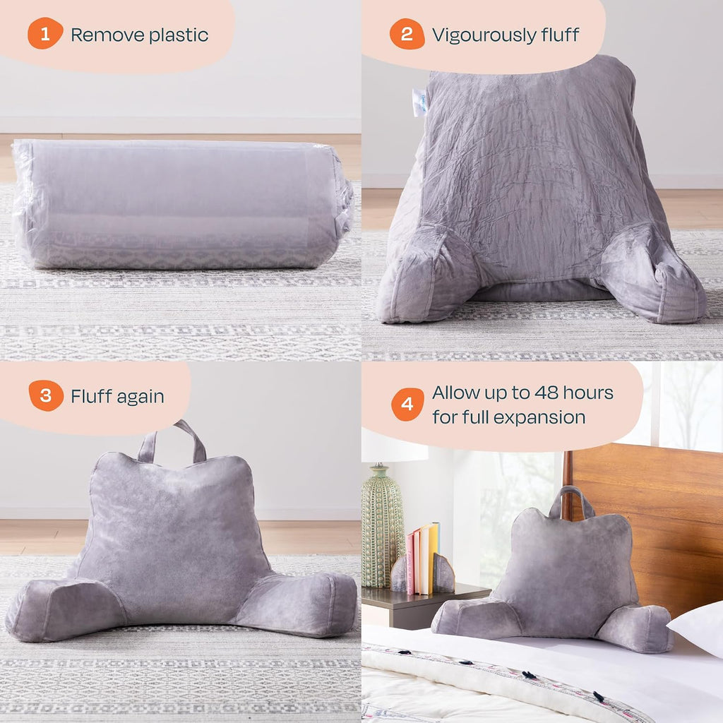 Linenspa Reading Pillow with Shredded Memory Foam- X-Large Size - Back Pillow for Sitting in Bed, Reading, Gaming, Watching TV – Bed…