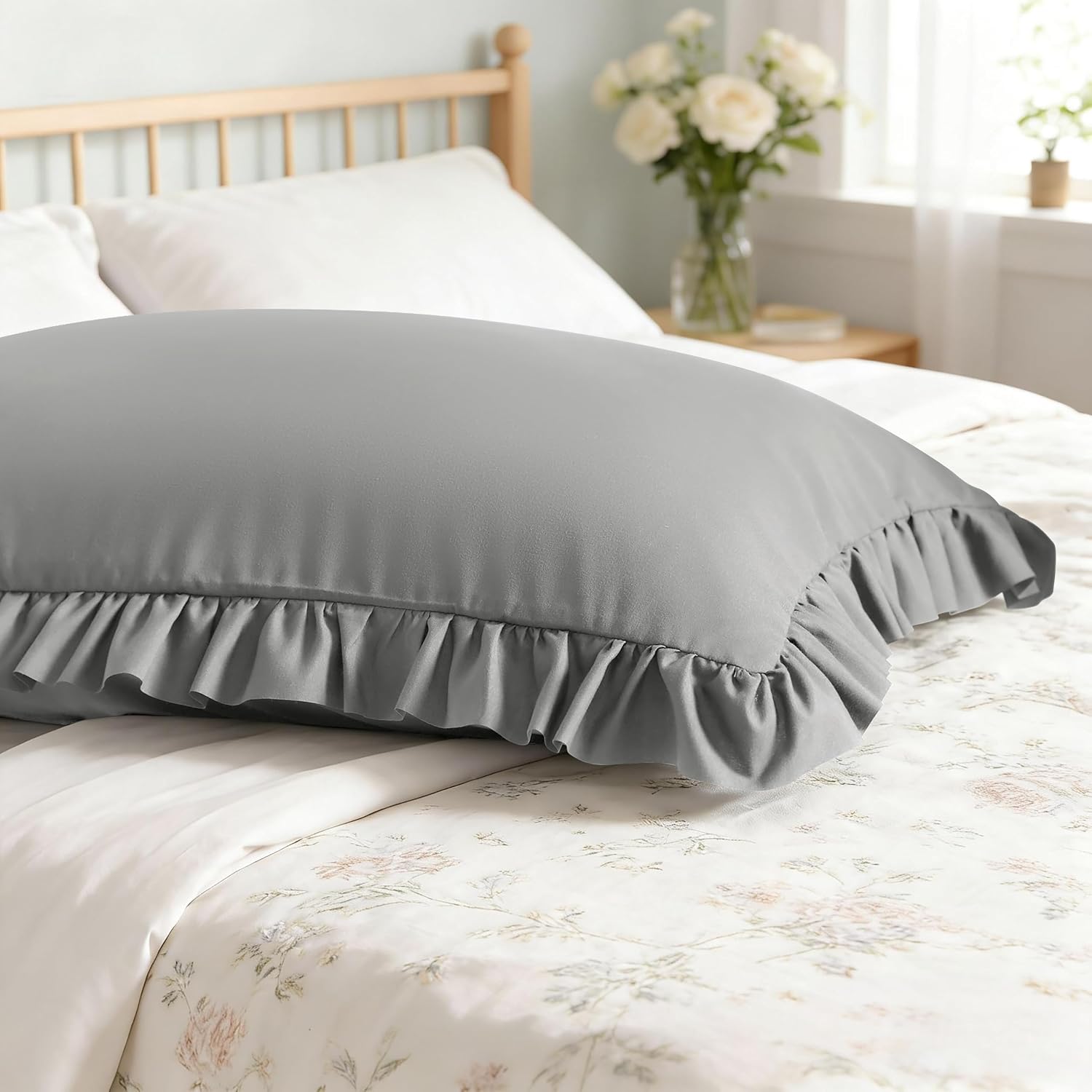 Aerlomi Ruffled Pillowcases, Standard Pillow Shams 20x26 Set of 2, Brushed Microfiber with Envelope Closure, Soft Wrinkle-Resistant,…
