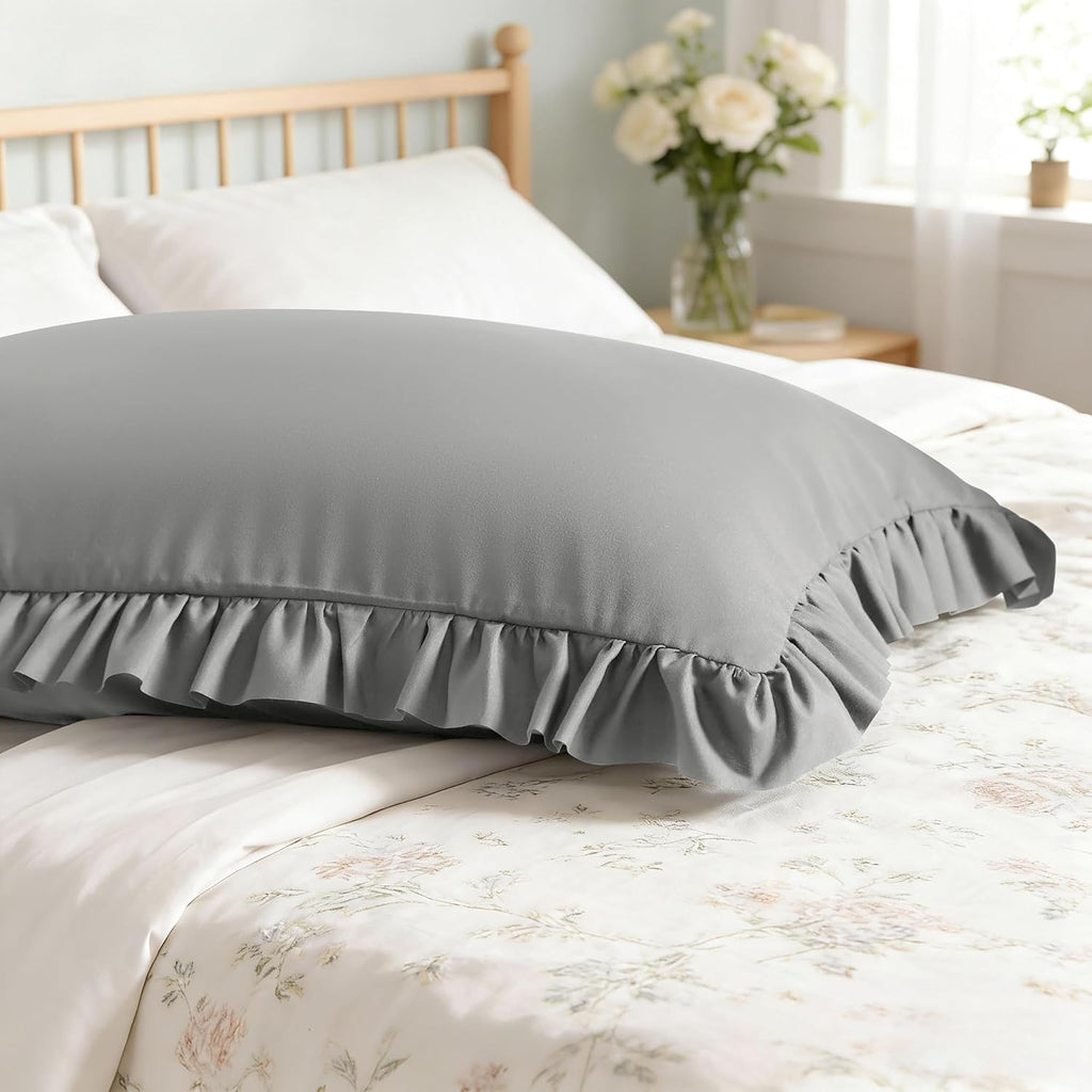 Aerlomi Ruffled Pillowcases, King Pillow Shams 20x36 Set of 2, Brushed Microfiber with Envelope Closure, Soft Wrinkle-Resistant, Smo…