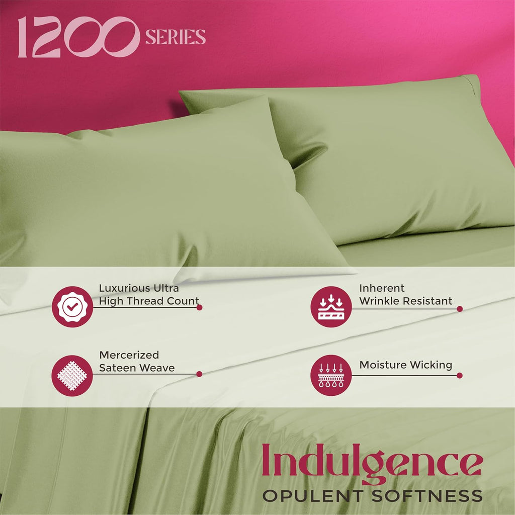 Mayfair Linen 100% Egyptian Cotton Pillow Cases Queen Size Set of 2 - Luxury 1200 Series Standard/Queen Pillow Cases (Sage Green), Soft…