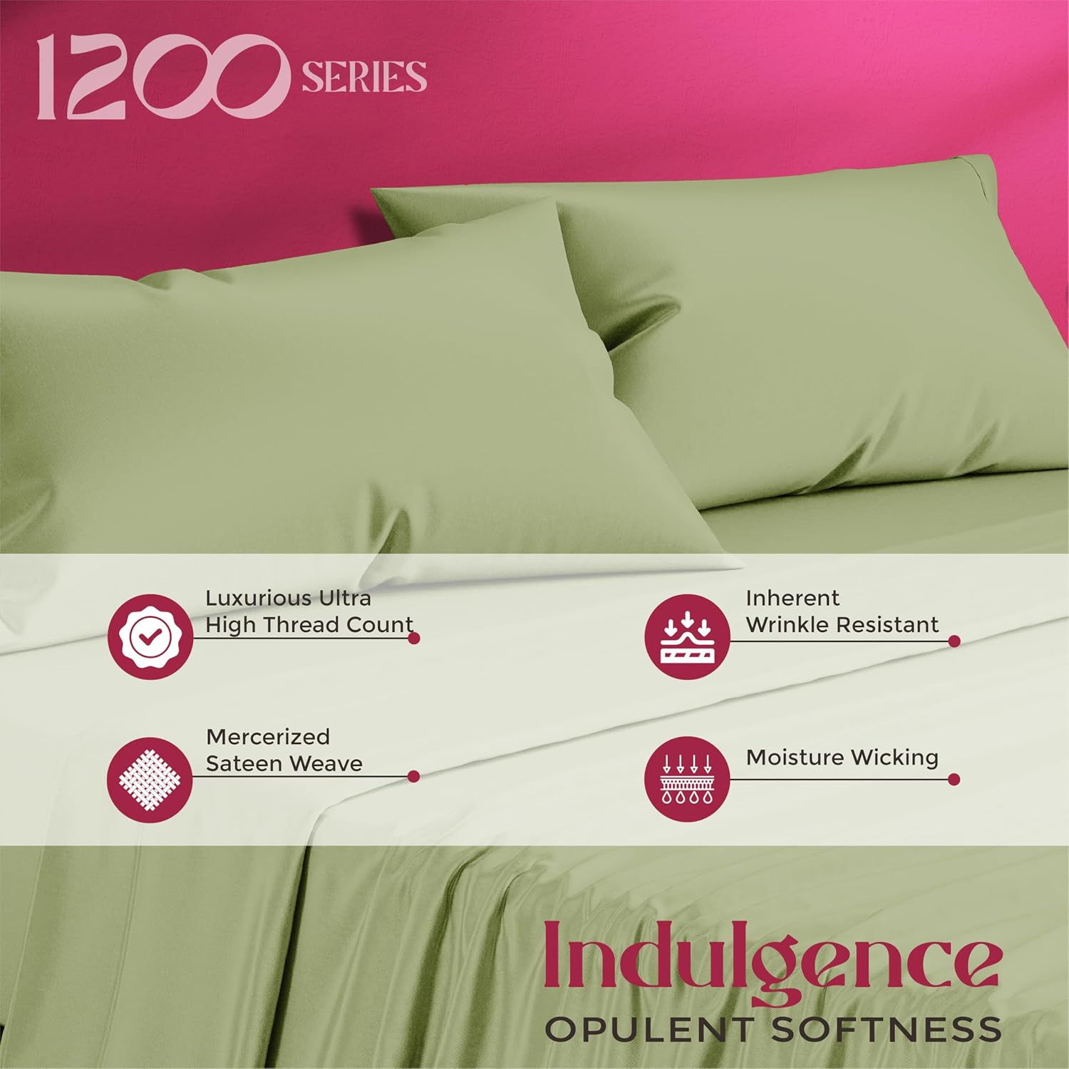 Mayfair Linen 100% Egyptian Cotton Pillow Cases Queen Size Set of 2 - Luxury 1200 Series Standard/Queen Pillow Cases (Sage Green), Soft…