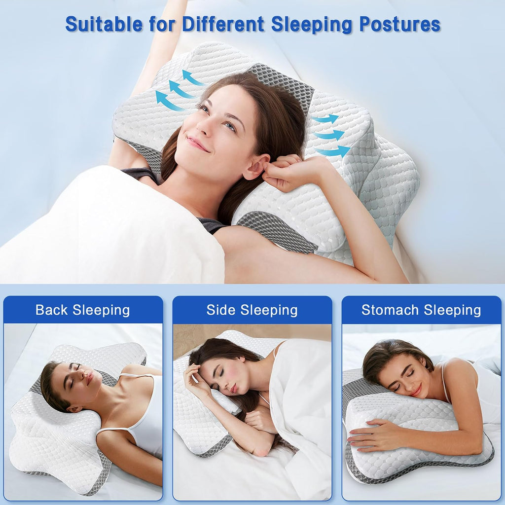Qiubabyo Cervical Pillow for Neck Support, Adjustable Ergonomic Pillow Cozy Sleeping, Odorless Orthopedic Memory Foam Pillow, Contour Bed P…