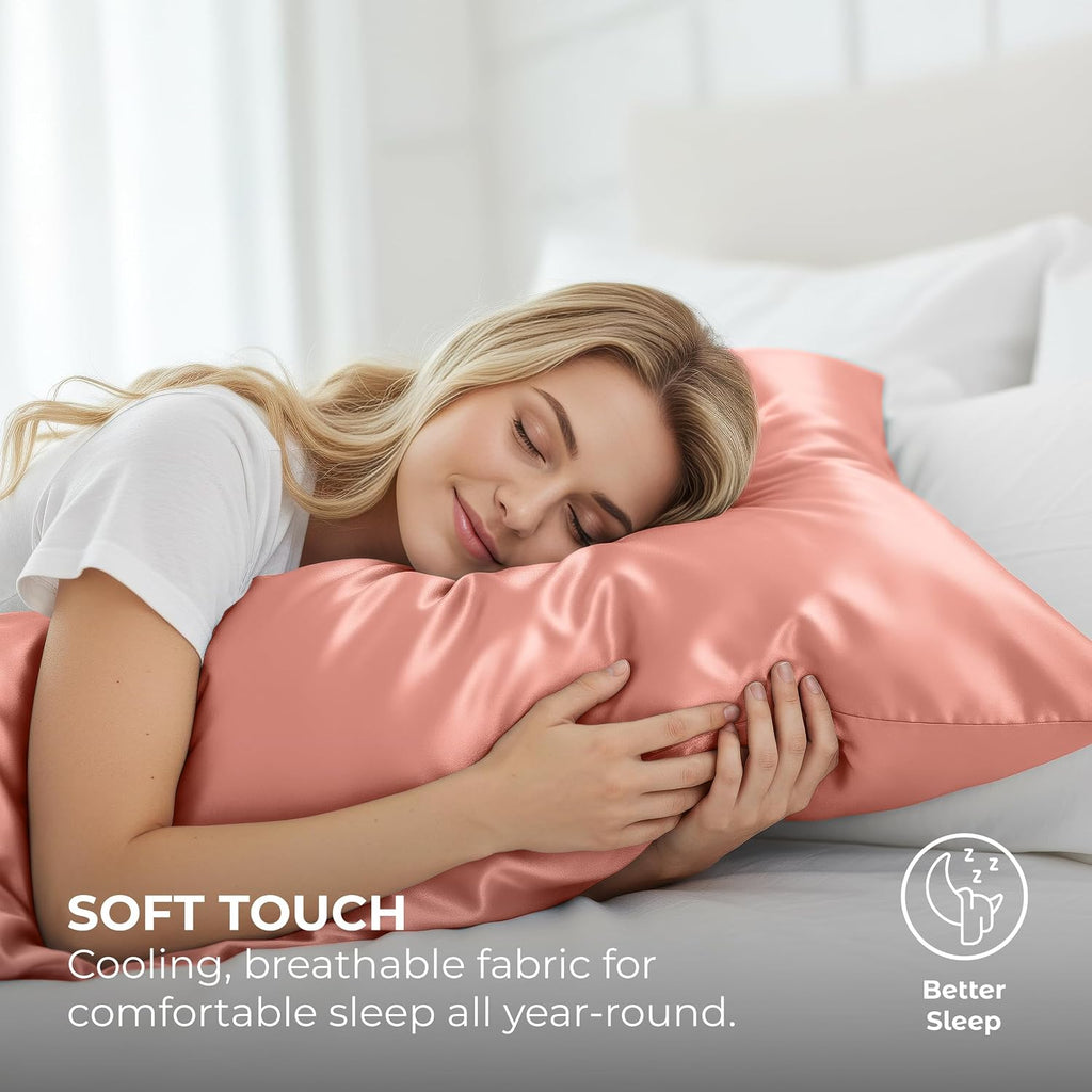 Satin Pillowcase 2 Pack - Queen Size (20"x30", Blush Pink) - Silky Pillow Cases for Hair and Skin - Satin Pillow Covers with Envelope…