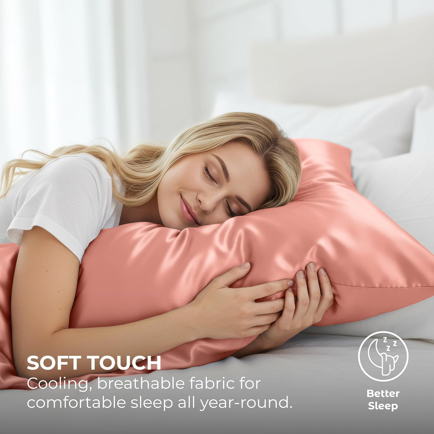 PureBedding Pure Bedding Satin Pillowcase 2 Pack - Queen Size (20"x30", Blush Pink) - Silky Pillow Cases for Hair and Skin - Satin Pillow C…