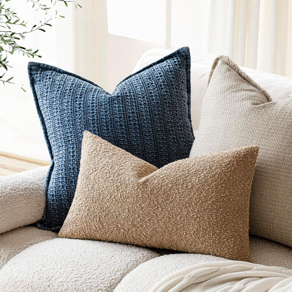 Foindtower Textured Boucle Throw Pillow Covers Accent Solid Lumbar Pillow Cases Cozy Soft Decorative Couch Cushion Case for Chair Sofa…