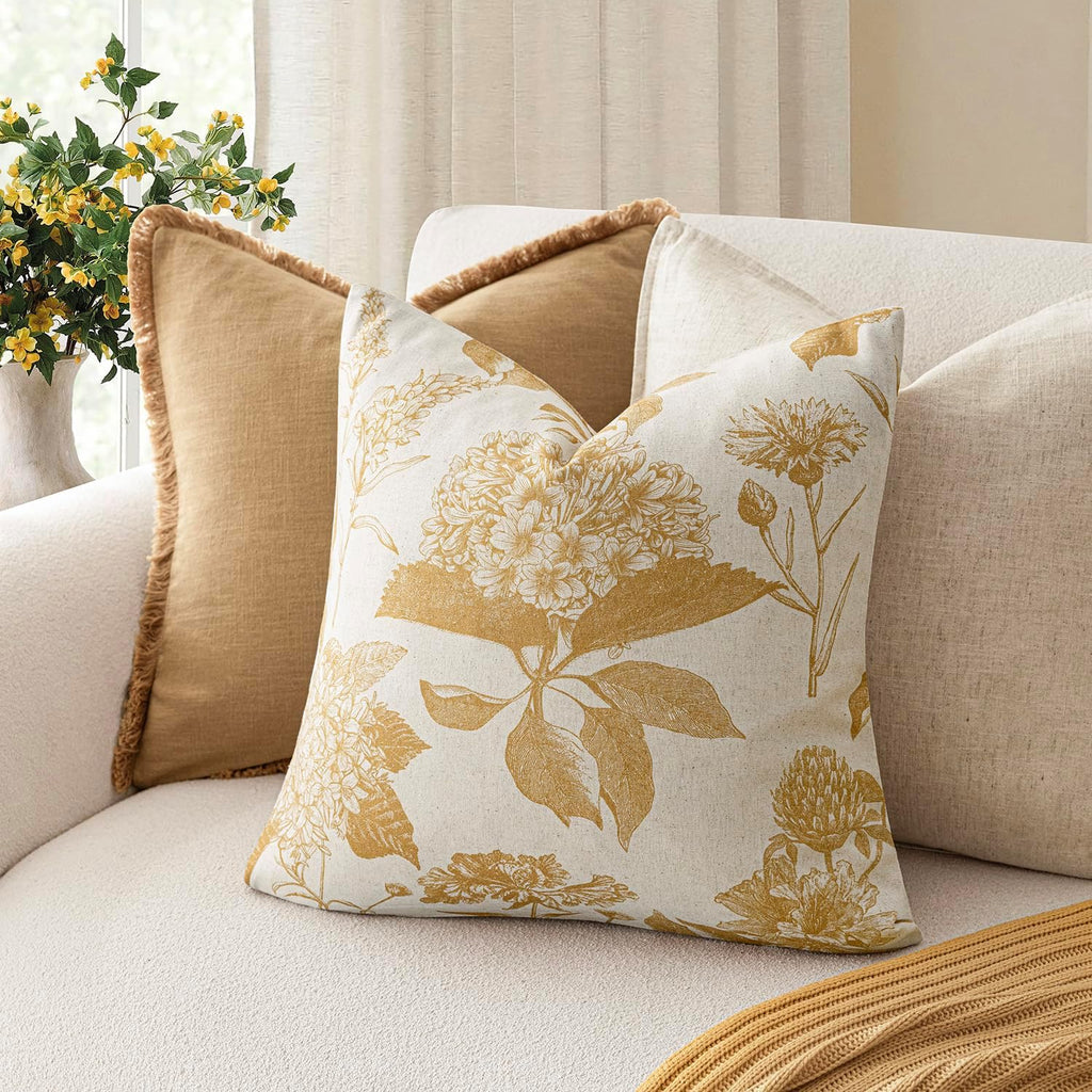 Foindtower Set of 2 Linen Floral Vintage Throw Pillow Covers Neutral Accent Print Decorative Cozy Cushion Covers Farmhouse Home Decor for…