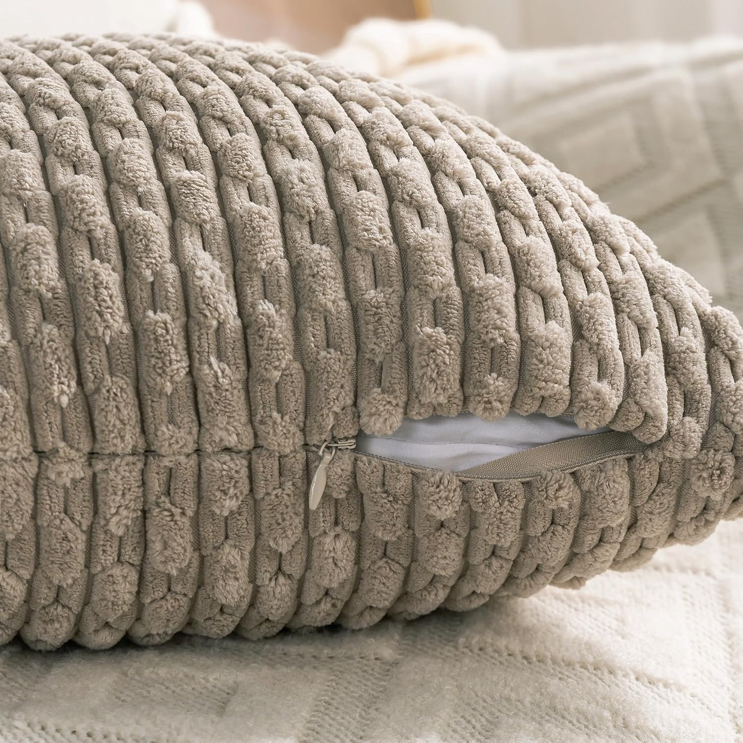 Cozoomy Set of 4 Taupe Decorative Throw Pillow Covers 22x22 Inch Corduroy Pillow Covers for Bed Couch Sofa Living Room Soft Square Cushion…