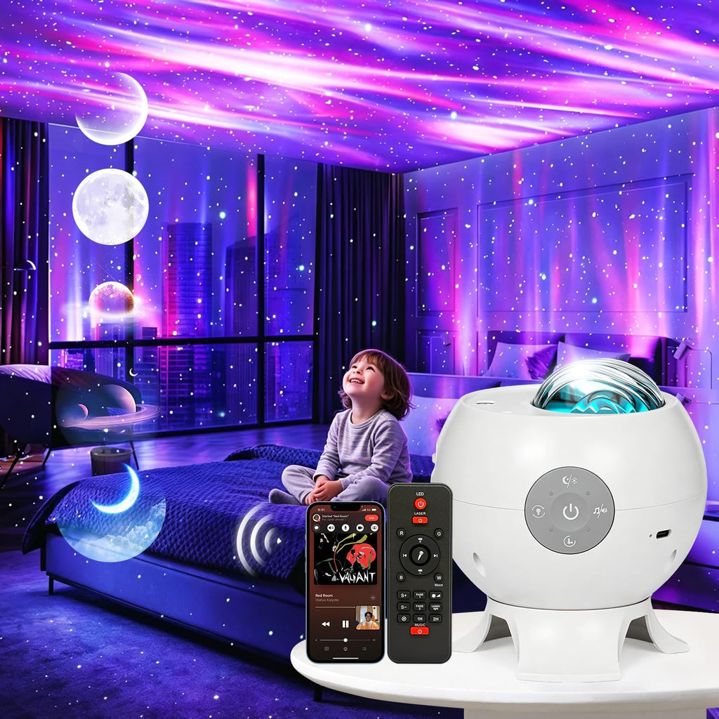 Star Projector, Northern Lights Projector, with Bluetooth Speaker, White Noise, Remote Control, Night Light, for Game Room, Adults, Family…