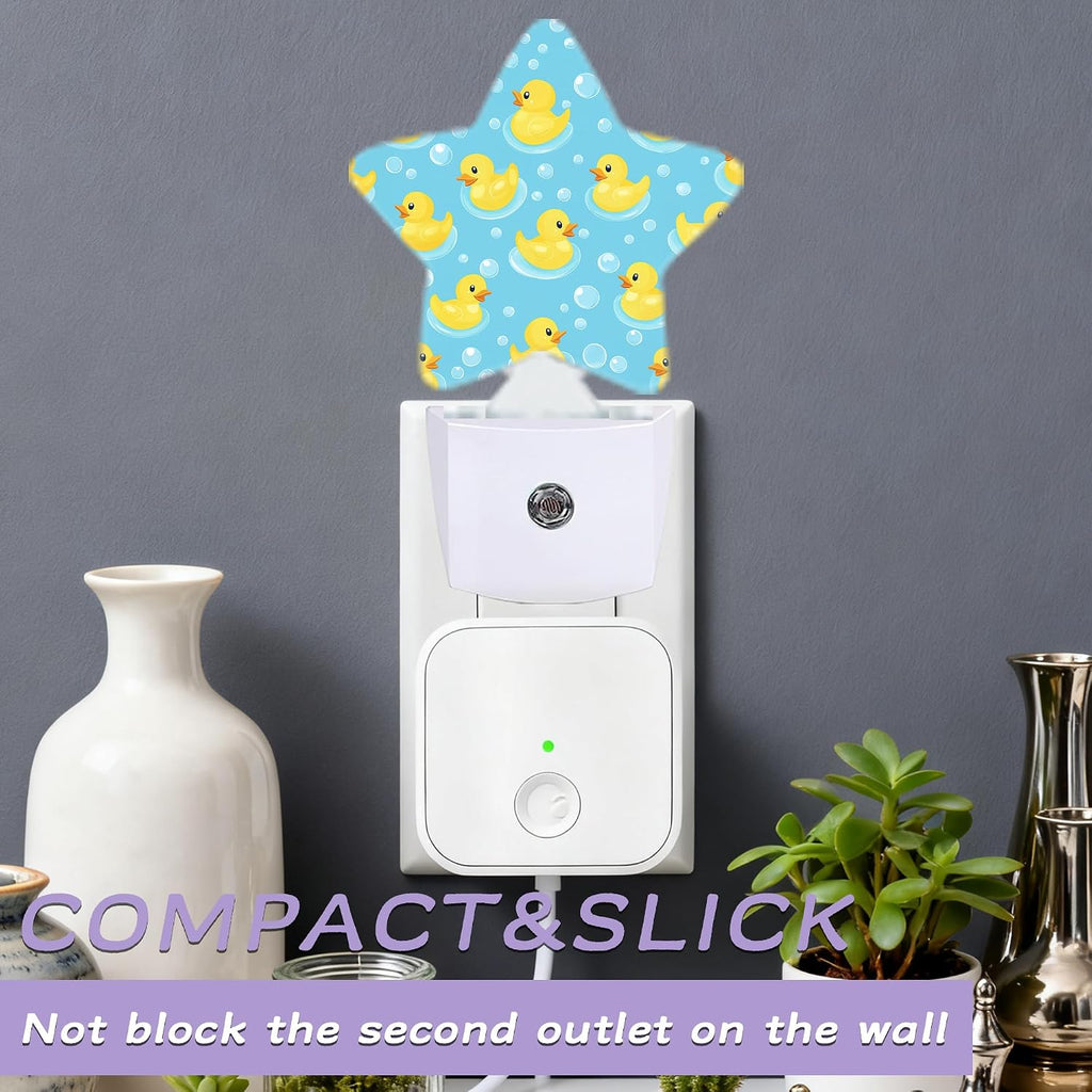 Cute Rubber Ducks Decorative Nightlight Plug in Wall, Bubbles Star Shaped Night Light with Built in Sensor for Home Decor, Kitchen Hallway…