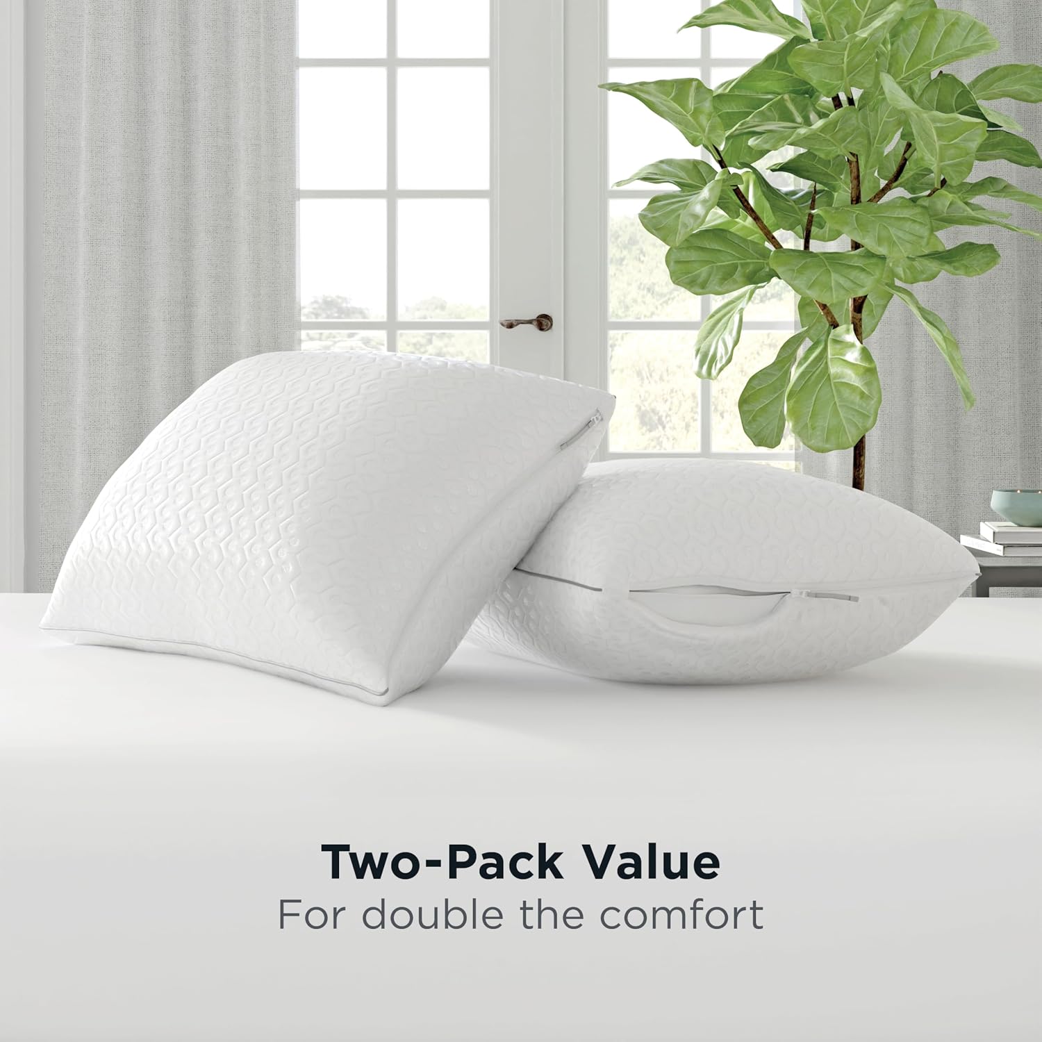 AllerEase Platinum 2-in-1 Adjustable Pillow, CleanBoost Allergen Barrier, Extra Fill, Standard/Queen - 2 Pack 2 Pack White
