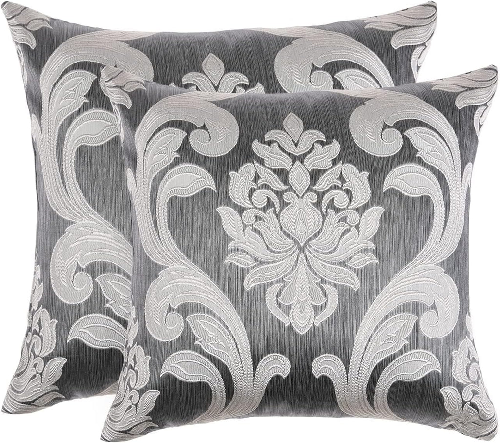 Napearl Throw Pillow Covers-Set of 2 with Silver Grey White Damask Jacquard Patterns Decorative Pillowcase for Couch, Sofa, Bed, Attractive…