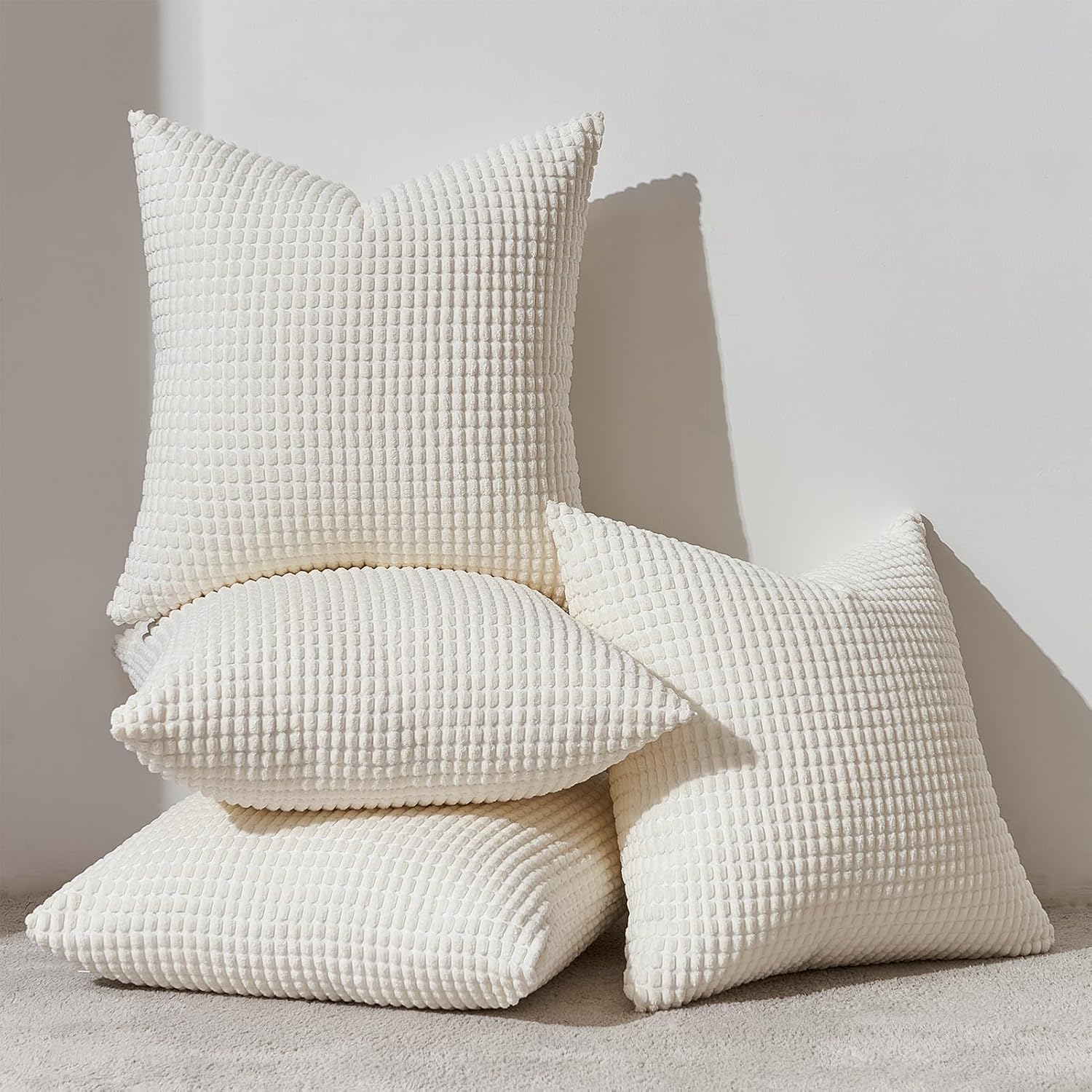 Topfinel 4 Packs Cream White Decorative Throw Pillow Covers 16x16 Inch for Living Room Couch Bed Sofa, Boho Western Farmhouse Home Decor, S…