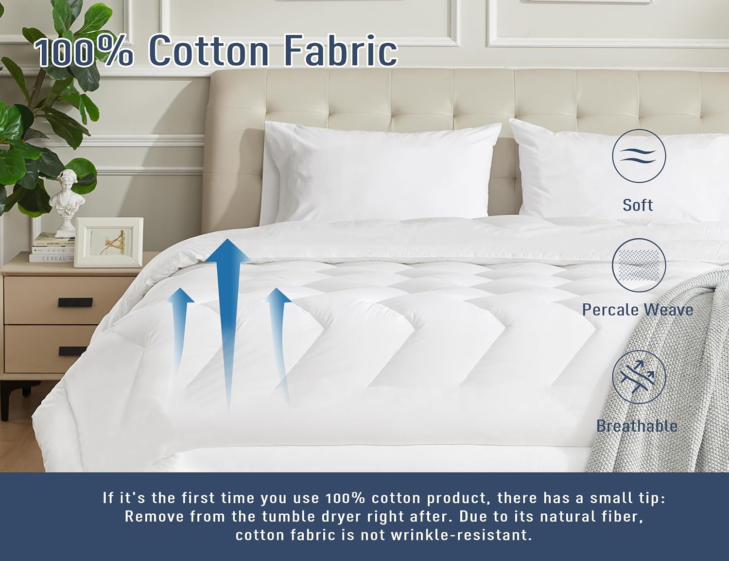 Homtec Pillow Cases, King Size Cotton Percale Weave Pillowcases, Pre-Shrunk Breathable and Hypoallergenic Pillowcases, Set of 2 (2 Piece Ki…