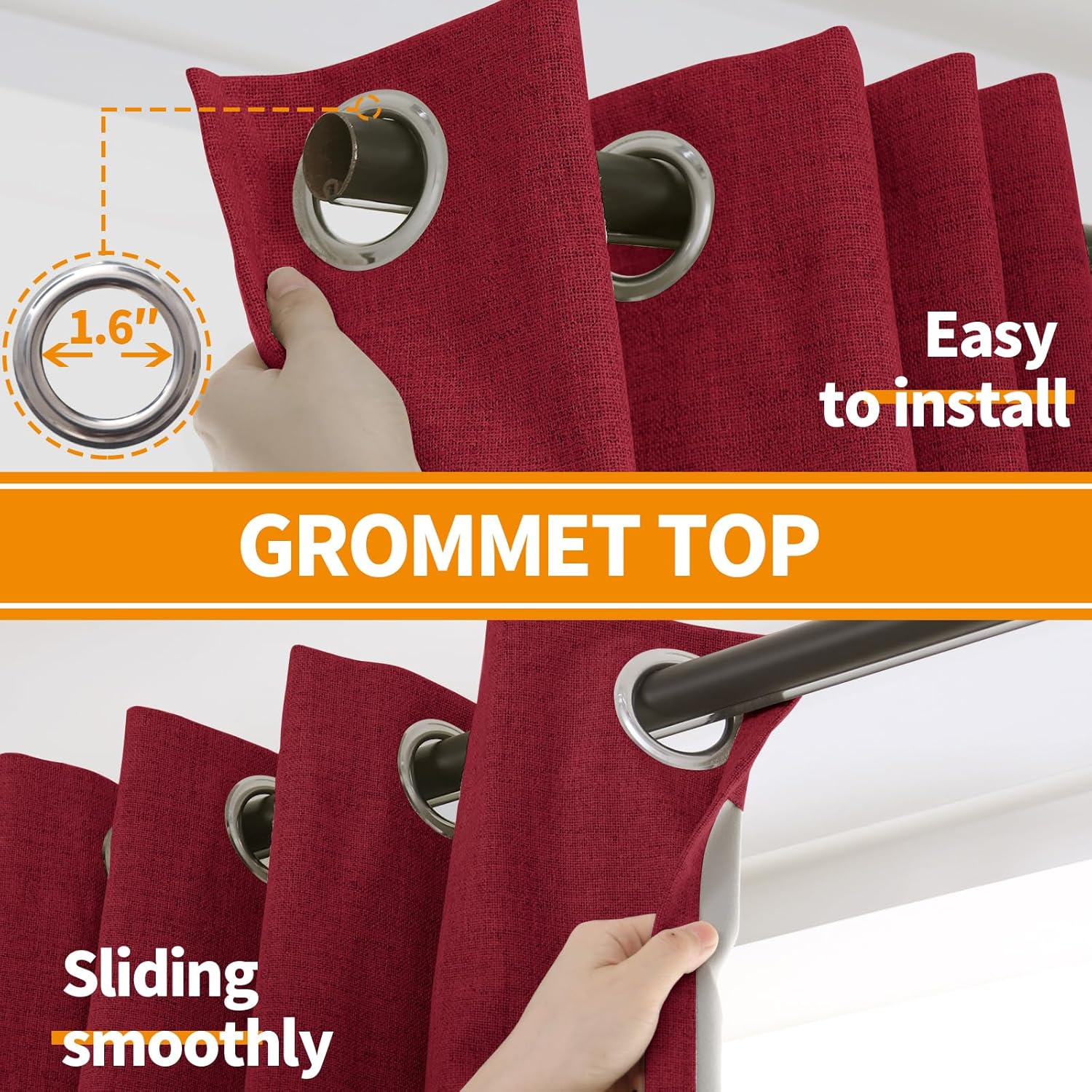 YoungsTex Burgundy Linen Blackout Curtains for Bedroom 84 Inch Length, Thermal Insulated Black Out Drapes with Grommet for Living Room Wind…