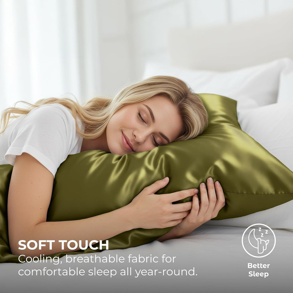 PureBedding Pure Bedding Satin Pillowcase 2 Pack - Queen Size (20"x30", Sage) - Silky Pillow Cases for Hair and Skin - Satin Pillow Covers…