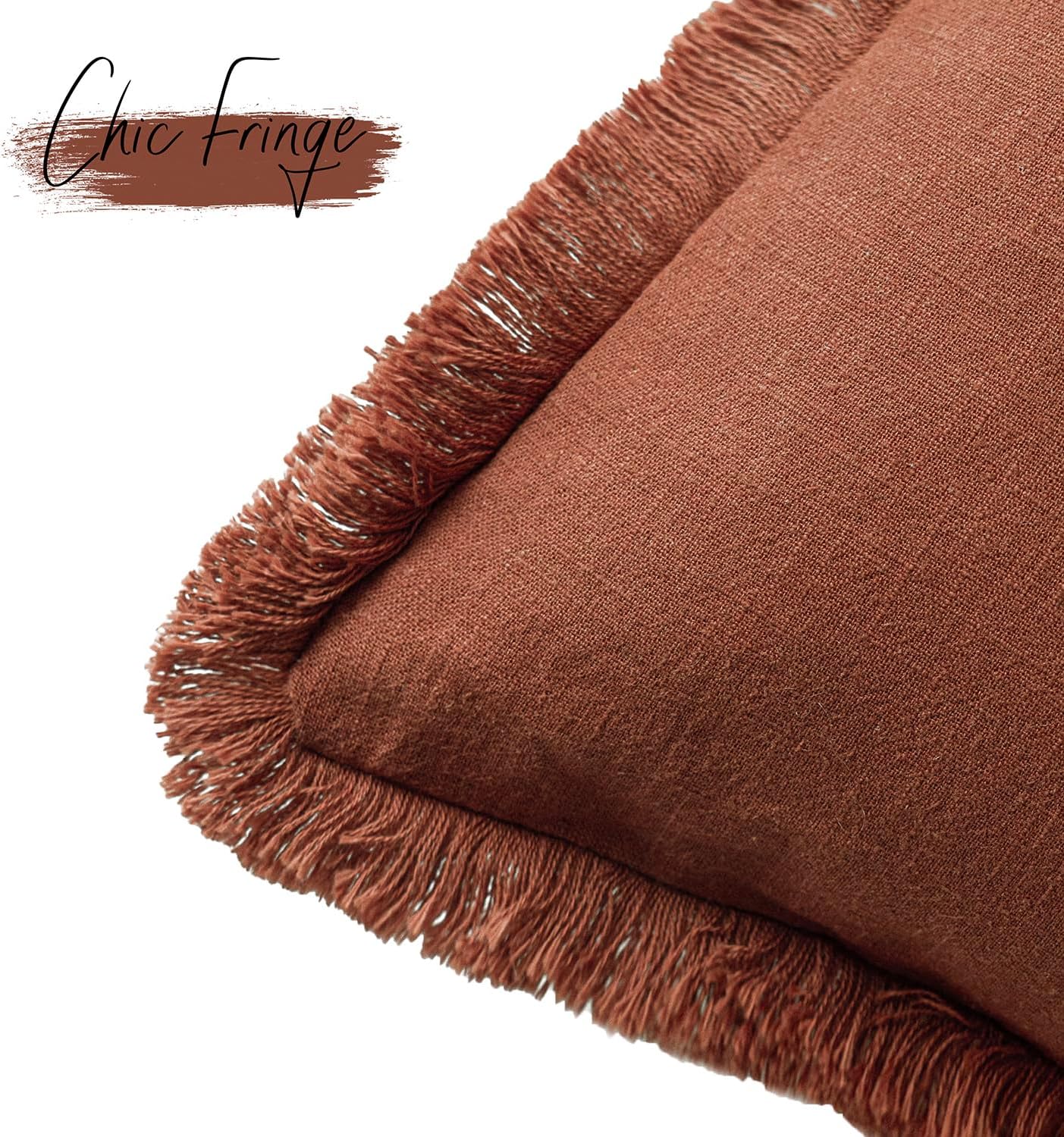 Foindtower Set of 2 Decorative Linen Fringe Throw Pillow Covers Farmhouse Cushion Cover with Tassels Soft Accent Pillowcase for Couch…