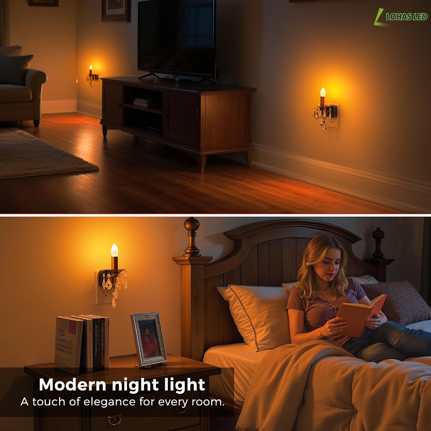 L LOHAS LED Flameless Candle Night Light, 2 Pack Night Lights Plug into Wall, LED Candle Night Light with Light Sensor, 0-100LM Dimmable…
