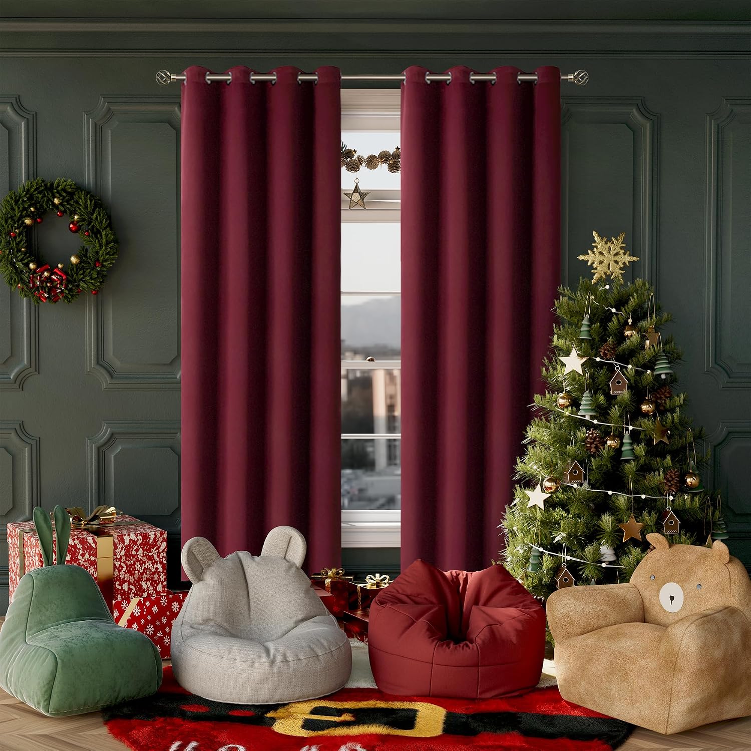 BGment Christmas Blackout Curtains - Grommet Thermal Insulated Room Darkening Bedroom and Living Room Curtains, Set of 2 Curtain Panels (52…