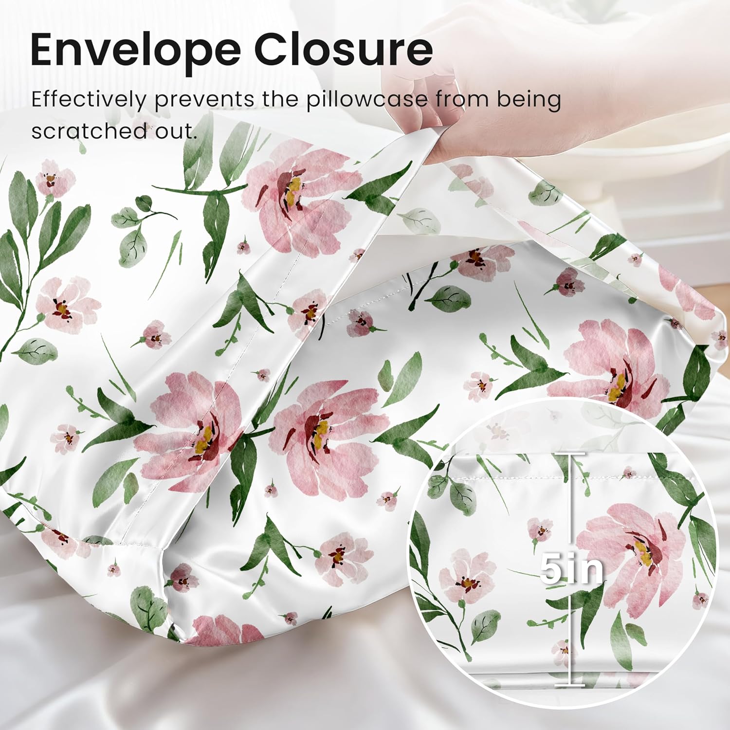 EXQ Home Satin Pillowcase for Hair and Skin Queen - Printed Pink Bloom Silk Pillow Cases 2 Pack 20x30 inches - Satin Pillow Cases Set of…