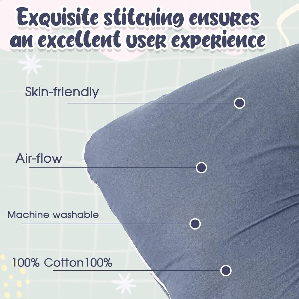 Hahafelt 3 Pcs U-Shaped Pregnancy Pillow Cover, Cotton Maternity, Soft Breathable Fit for 55"x31" Body Pillow (Bright Color, Cotton)