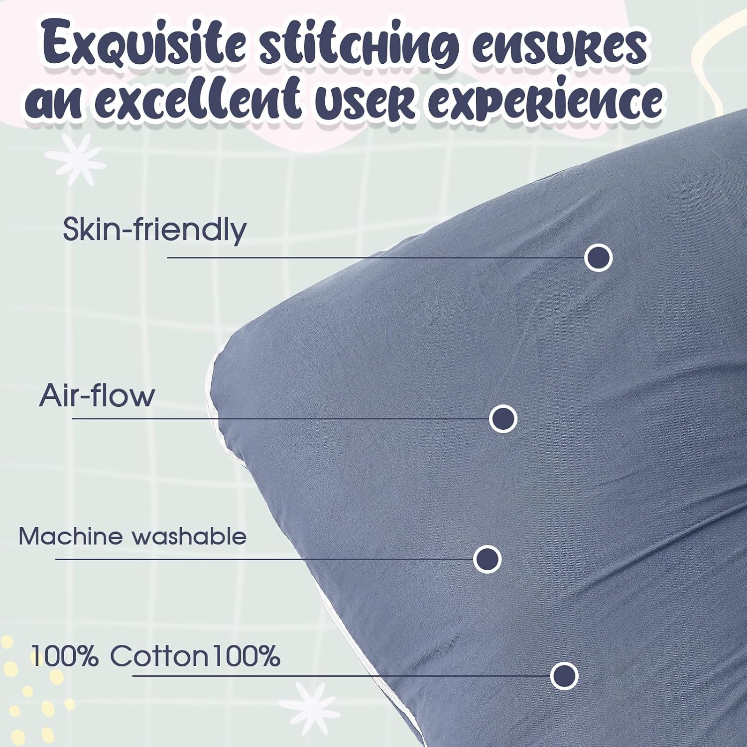 Hahafelt 3 Pcs U-Shaped Pregnancy Pillow Cover, Cotton Maternity, Soft Breathable Fit for 55"x31" Body Pillow (Bright Color, Cotton)