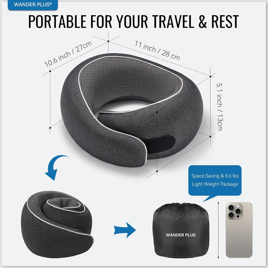 WANDER PLUS® Travel Neck Pillow, Pure Memory Foam Neck Pillow for Airplanes, Comfortable Breathable Cover, 360 Degree Support Ergonomic…