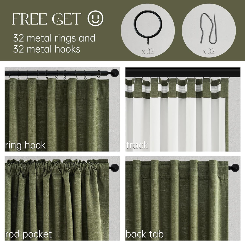 Topfinel 94 Inches Long Flax Custom Blackout Linen Curtains, Viral Pinch Pleated Noise Cancelling Curtains with Pin Hooks for Traverse, Oli…