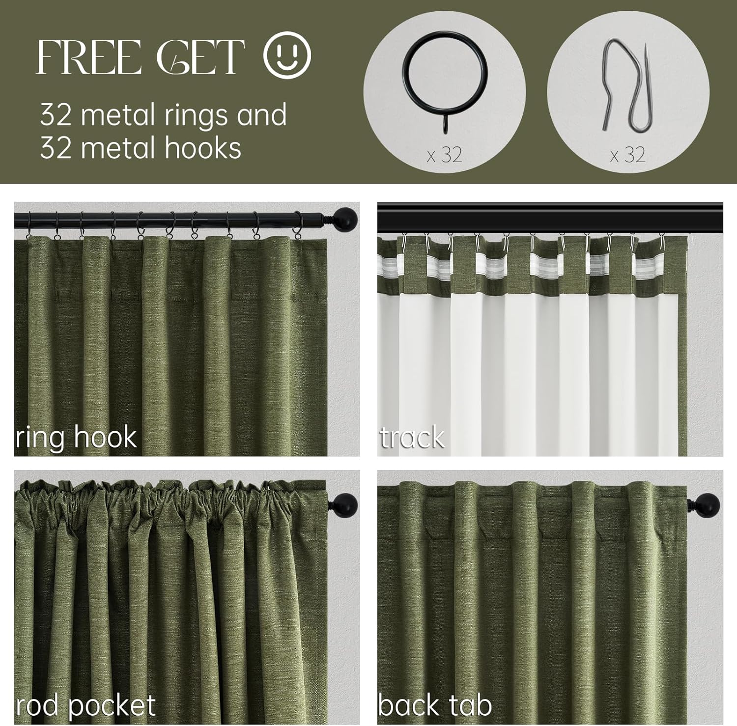 Topfinel Dark Olive Green Blackout Curtains 96 Inch Long 2 Panels Set with Hook, Back Tab Pinch Pleated Drapes for Track System, Darkening Mo…