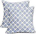 Blue Floral Pillow Covers 22x22 Inch Set of 2, Vintage Flower Block Print Pattern Decorative Throw Pillowcases Outdoor Farmhouse Cushion…