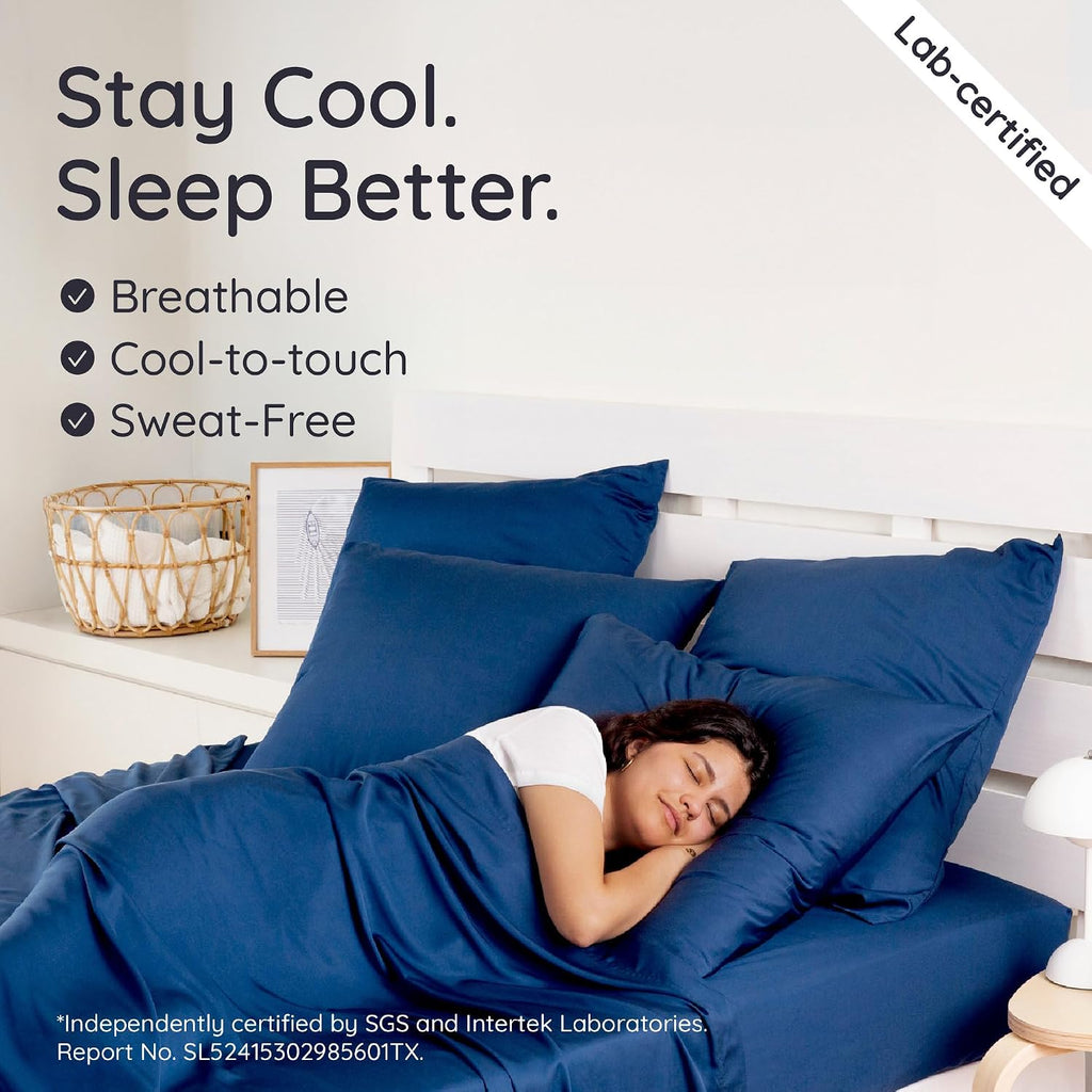 Bambaw 100% Viscose Derived from Bamboo Pillowcase Standard Size – Set of 2 Cooling Pillow Cases with Envelope Closure, Navy Blue Pillow Ca…