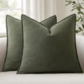 Anroduo Pack of 2 Decorative Linen Pillow Covers Rifle Green Euro Sham Neutral Farmhouse Boho Soild Cushion Case Soft Accent Pillowcase for…