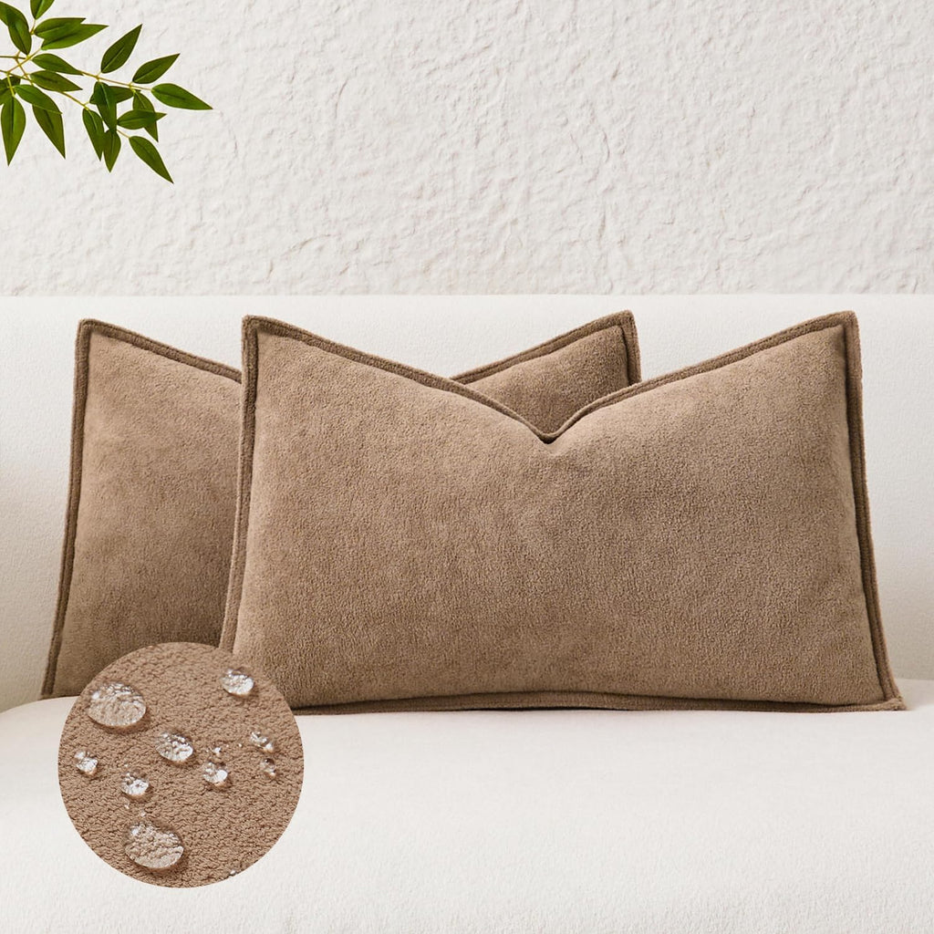 KevinTextile Kevin Textile Waterproof Decorative Pillow Covers Camel 12x20 Inch Pack of 2 Soft Boucle Textured Lumbars Cushions Elegant Acc…