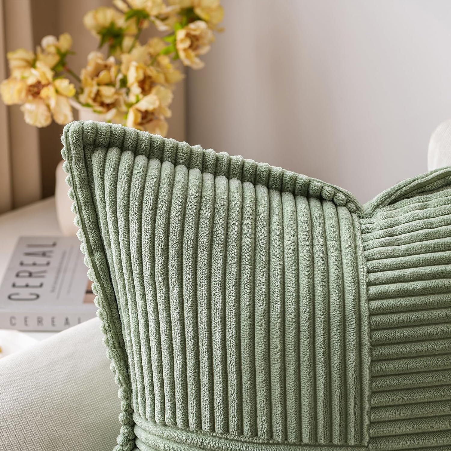 MIULEE Decorative Throw Pillow Covers for Couch Bed Livingroom 20x20 Inch Set of 2 Light Olive Green Boho Accent Throw Pllows Broadside…