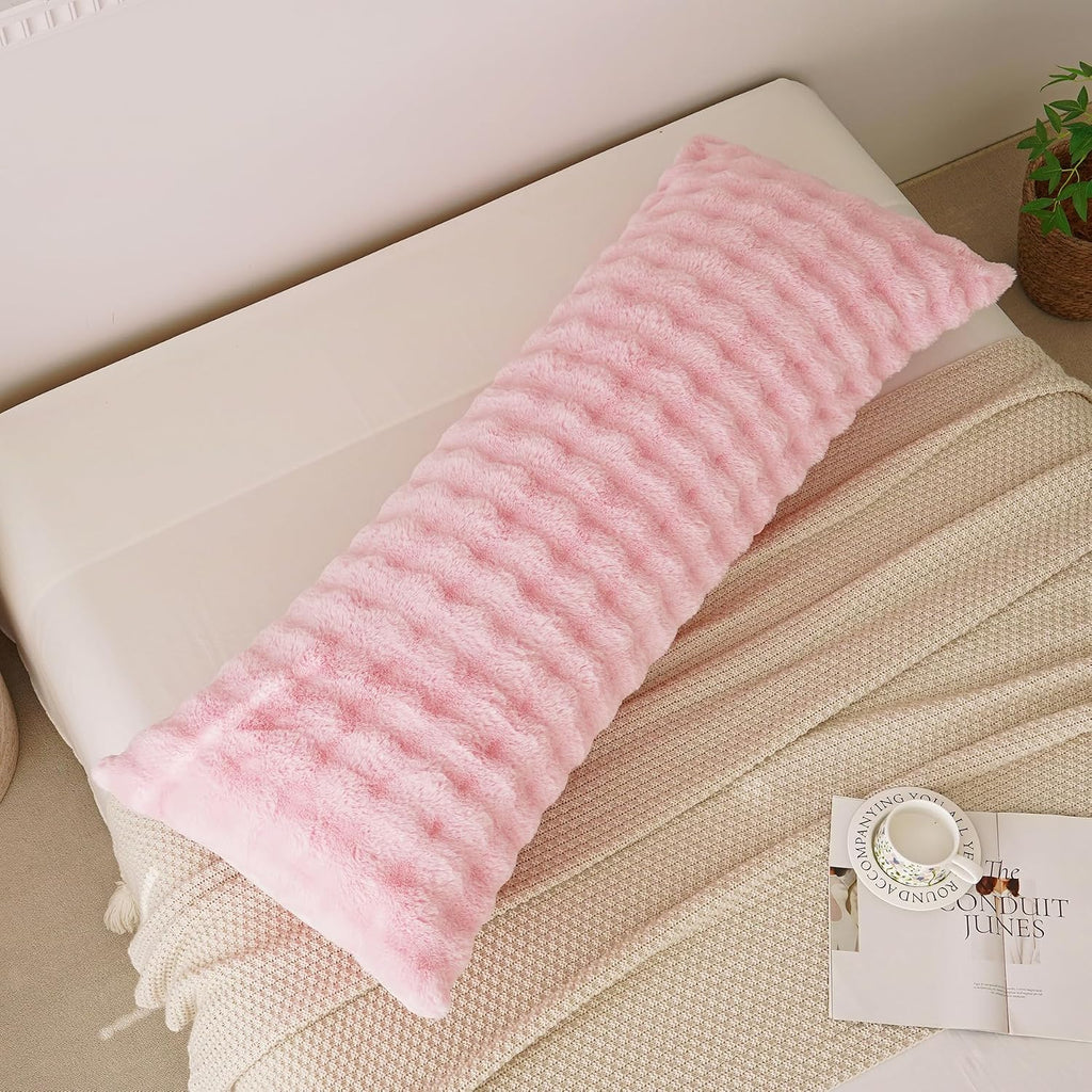 Memfydu Full Body Pillow with Fluffy Bubble Waffle Carved Faux Fur Removable Cover, Long Bed Pillow Adult 20x54 Inches for Side Sleeper and…
